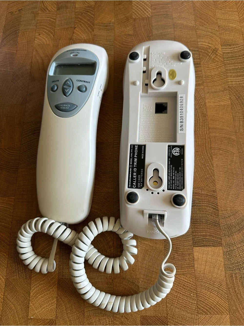 Vintage Durabrand PH-543 White Caller ID Trim Phone Corded Wall Desk Landline